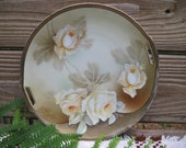 Vintage Gilded Lustre Round Cake Plate Painted Ivory Roses Reinhold Schlegelmilch Tillowitz Germany Serving Plate