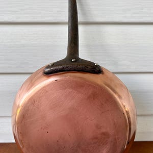 Vintage French Copper Frying Pan, Tin Lined, Cast Iron Handle, Professional Cookware, Rustic Farmhouse Kitchen Decor
