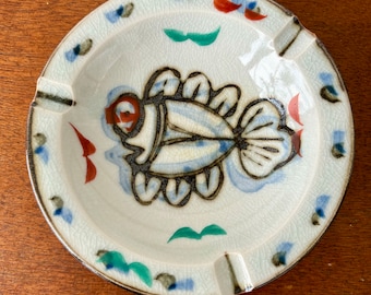 【希少】煙草盆茶道京都Old Japanese ashtray and vase Japanese Round Vase Ashtray Set Vtg Cobalt Blue Peacock Wood