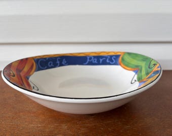 Vintage Cafe Paris Ceramic Serving Bowl, Colorful French Design