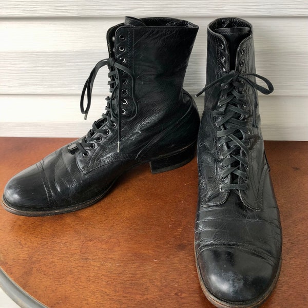 Edwardian Leather Lace-Up Boots Women's Black Leather Early 1900's Era