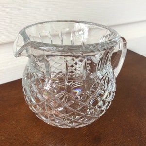 Teleflora Short Leaded Crystal Glass Pitcher, Diamond Pattern, Heavy Vintage Glass, Water or Juice Pitcher, Small Squat Vase