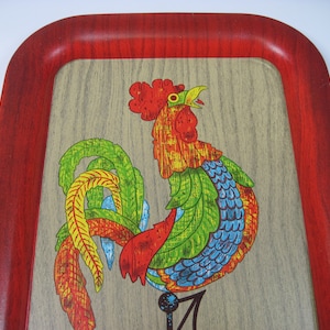 Rooster Theme Metal Tray, Colorful Farmhouse Style, Vintage Pennsylvania Dutch Chicken Tray, Rooster Decor