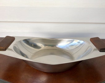 Vintage MCM Stainless Steel and Wood Handle Serving Dish Serving Bowl AS Stainless Sweden Scandinavian Style
