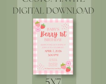 CUSTOM Baby's Berry 1st Birthday Invite - DIGITAL DOWNLOAD 5x7"