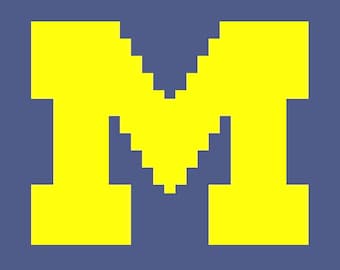 Letter M Navy/Yellow Chunky Knit/ Finger Knitting/ Hand Knitting Blanket Pattern (Digital Download)