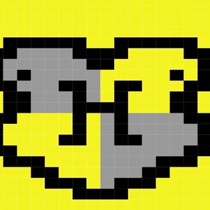 Può includere: Immagine pixelata di un emblema a forma di scudo con una combinazione di colori giallo e grigio. L'emblema presenta una lettera "H" stilizzata in nero, su sfondo giallo. Lo sfondo è una griglia gialla.