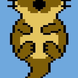 May include: Pixelated illustration of a brown otter with a light tan belly and a black nose and eyes. The otter is standing upright against a light blue background. The artwork is in a simple, blocky style.