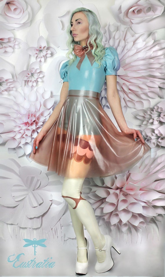 Full Latex Outfit: Bodysuit, Skirt, Bow, Stockings