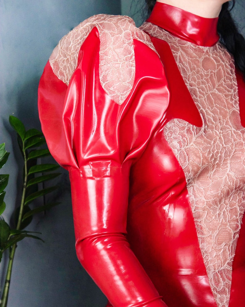Erato Puff Sleeve Latex Mini Dress With Latexlace Details. Etsy