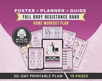 Full-Body Resistance Band with Handles Home Workout Poster, Tube Band Exercise Chart for Beginners