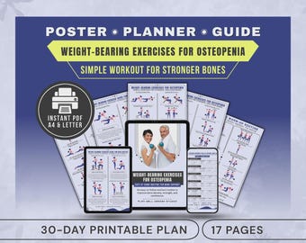 Weight-Bearing Exercises for Osteopenia Chart, Osteoporosis Workout, Bone Loss, Bone Density Printable PDF