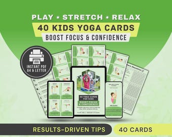 Printable Kids Yoga Cards Digital Download PDF, Fun Kid Yoga Poses Flashcards for Children
