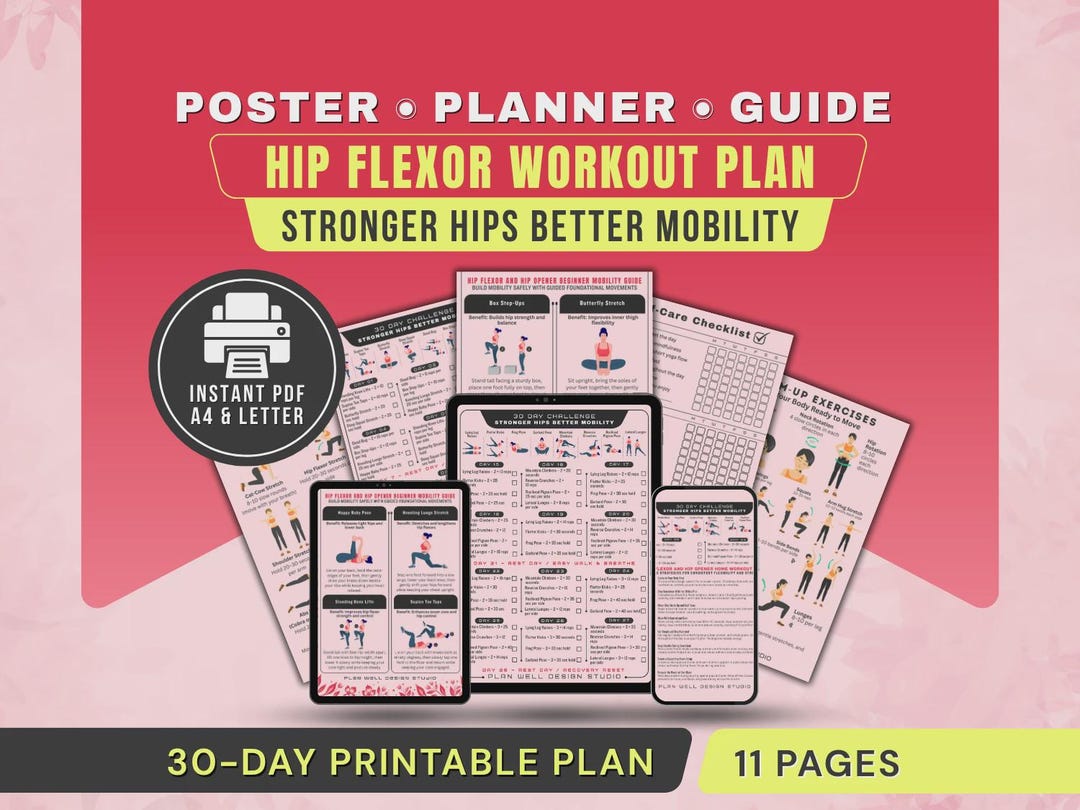 30 Day Hip Flexor Workout Challenge Plan Poster, Hip Openers & Mobility ...