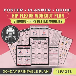 30 Day Hip Flexor Workout Challenge Plan Poster, Hip Openers & Mobility Exercises at Home