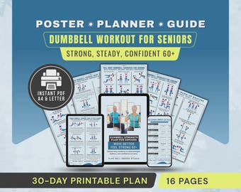 Dumbbell Exercises for Seniors Poster, Strength Training Workout Chart Senior Men & Women Printable PDF