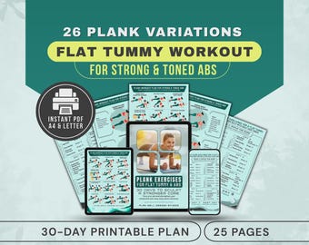 Plank Exercises for a Flat Tummy and Abs Workout Plan for Beginners Poster, Exercise Chart