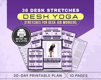 Desk Yoga Routine for Office Workers Poster PDF, Stretches Neck, Shoulder, Back, & Hip Tension