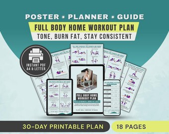 Home Workout Program for Women Printable Poster Full Body Exercise Chart Cardio Exercises PDF