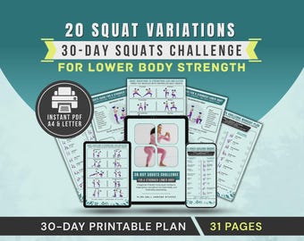 30-Day Squats Challenge, Strengthen Lower Body, Butt Lift Exercises, Squat Routine Home Workout PDF