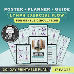Lymph Exercise Chart Printable PDF, Lymphatic Drainage Routine, Gentle Circulation Exercises, At-Home Wellness Guide