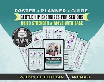 Hip Exercises for Seniors Poster PDF, Hip Strength Workout, Standing Mobility Routine Printable Chart