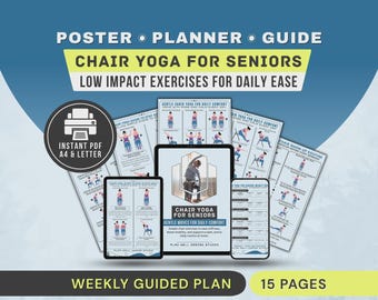 Printable Chair Yoga for Seniors Poster, Gentle Low Impact Exercises, Senior Fitness Chart PDF
