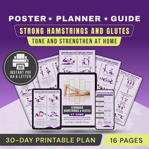 Hamstring & Glutes Workout Poster Unterkörper Bein Tag Trainingsdiagramm Druckbarer Übungsplan-Leitfaden
