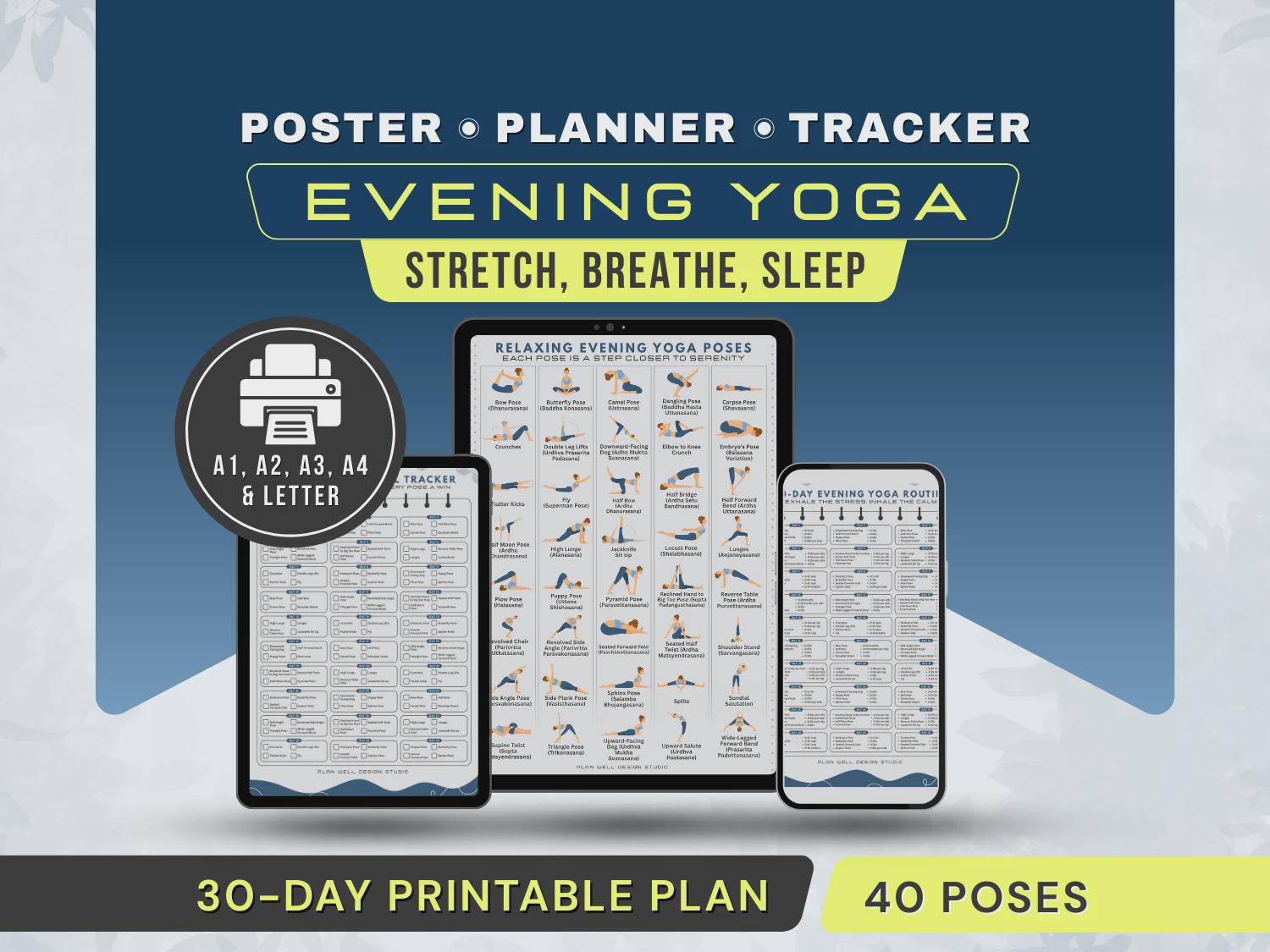 Evening Yoga Poses Printable Poster, Bedtime Stretches for Beginners ...