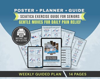 Sciatica Exercise Guide for Seniors, Lower Back Pain Relief Exercises, Sciatic Nerve Stretch Chart