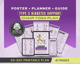 Chair Yoga for Type 2 Diabetes Support & Weight Management Routine, Printable PDF 30-Day Plan