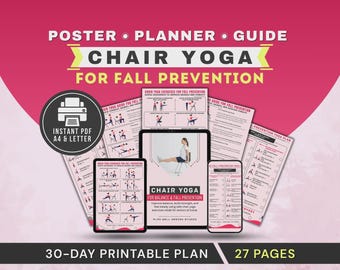 Chair Yoga Exercises for Balance & Fall Prevention for Seniors Over 60 Poster, Printable Plan