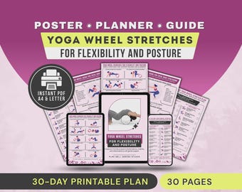 Yoga Wheel Workout Poses for Beginners, Better Posture Stretches, Stretching Exercises PDF Poster