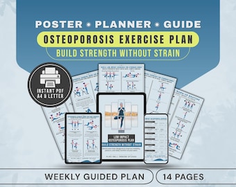 Gentle Osteoporosis Exercise Chart, Low-Impact Seated Standing Osteopenia Exercises for Seniors, Printable Guide Poster