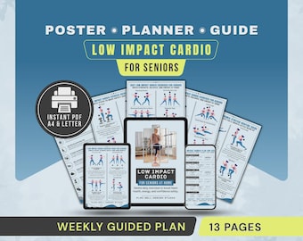 Low Impact Cardio for Seniors Poster, Heart Healthy Workout Plan PDF, Home Fitness Guide