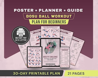 30 Day Bosu Ball Workout Challenge Poster, Balance Trainer Exercise Chart Plan PDF Printable