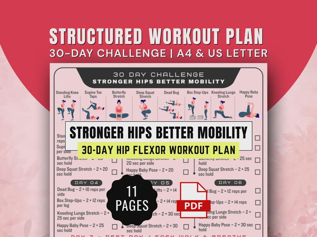 30 Day Hip Flexor Workout Challenge Plan Poster, Hip Openers & Mobility ...