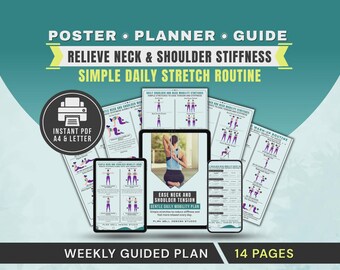 Shoulder and Neck Mobility Exercises, Stretches Chart for Seniors, Desk Workers Stretching Printable Poster