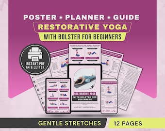Restorative Yoga Flow with Bolster Sequence PDF for Beginners, Hip Relief Back Stretches Poster