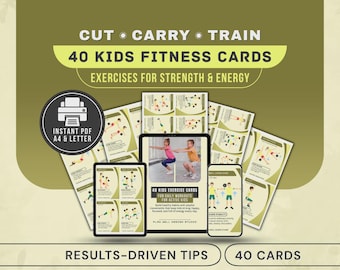 Printable Kids Exercise Cards, 40 Children's Workout Flashcards, Child Exercises Fitness PDF Digital Download