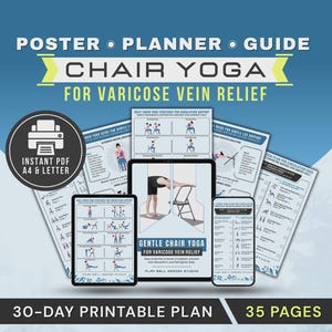 Gentle Chair Yoga Stretches for Varicose Vein Care & Circulation Support Printable PDF 30-Day Plan