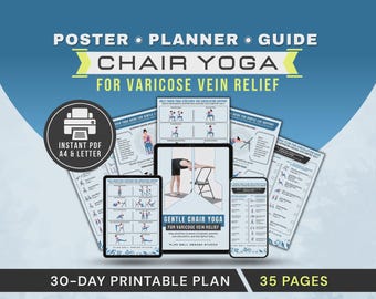 Gentle Chair Yoga Stretches for Varicose Vein Care & Circulation Support Printable PDF 30-Day Plan