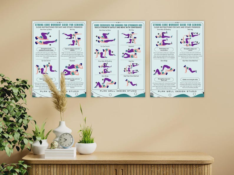 Core Exercises for Seniors Poster, Abs Strength Workout Plan PDF, Older ...