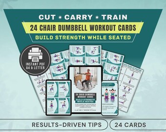 Chair Dumbbell Workout Cards, Printable Strength Training Exercise Flashcards for Seniors, PDF Digital Download