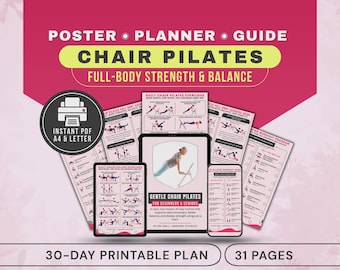 Chair Pilates für Anfänger & Senioren druckbare Poster, 30-Tage Ganzkörper-Übungsplan PDF