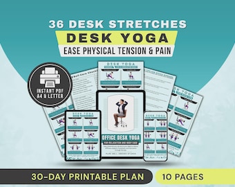 Desk Yoga Poster Printable Stretches, Office Stretch Routine Plan, Workplace Stretching PDF Chart