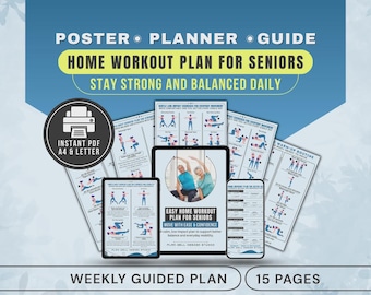 Home Workout Plan for Seniors PDF Poster, Senior Fitness Exercise Routine, Strength & Balance Exercises