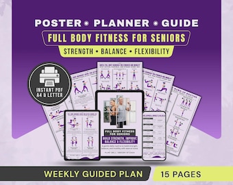 Full Body Exercises for Seniors PDF Poster, Home Workout Plan, Strength Flexibility Balance Guide