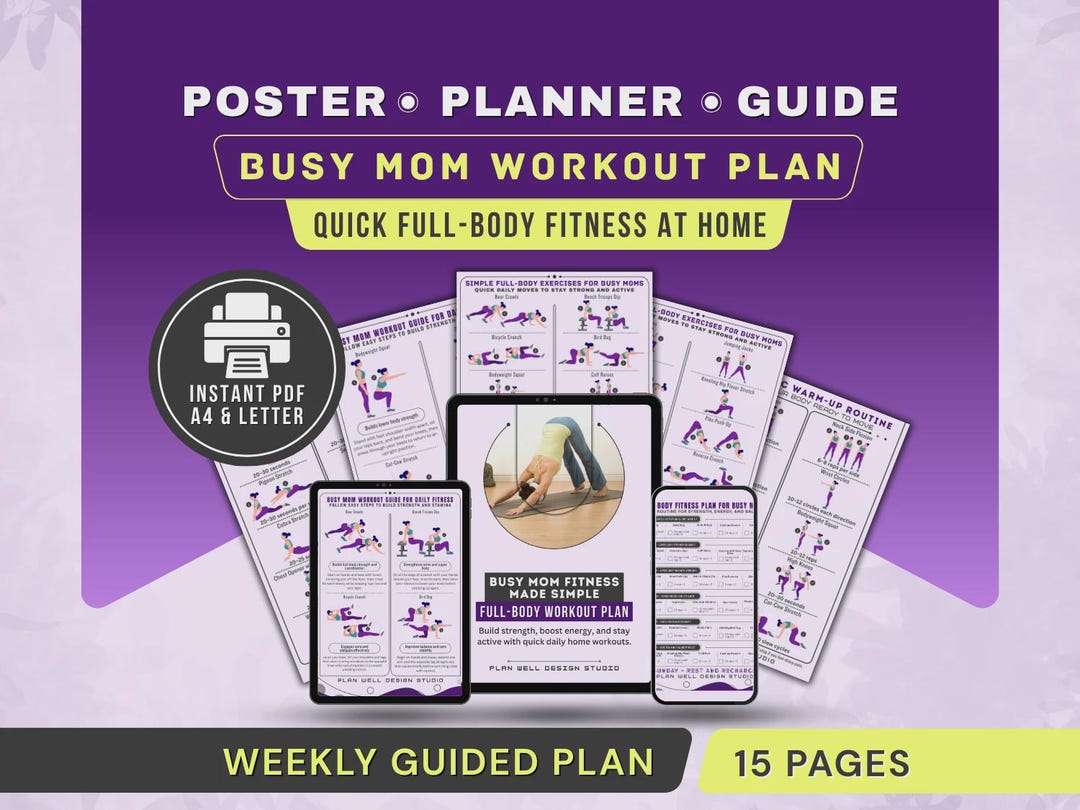 At-home Workout Routine for Busy Moms Poster, Full-body Exercises, Mom ...