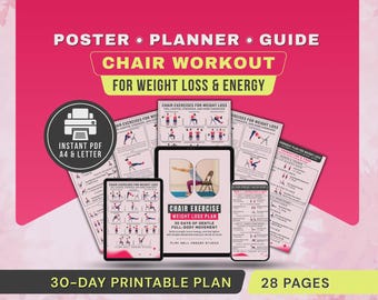 Chair Exercises for Weight Loss Printable Poster, Full-Body Seated Workout for Seniors Exercise Chart